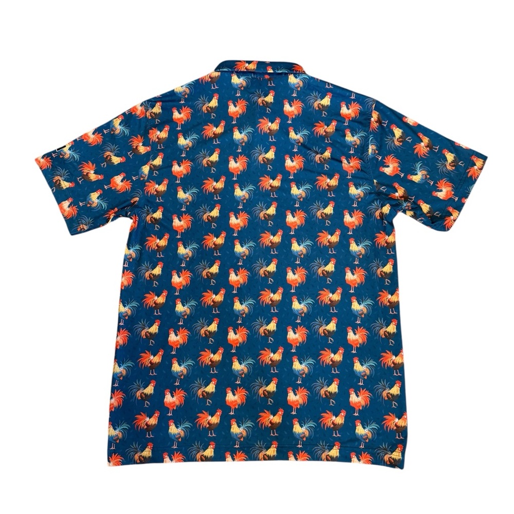 Waggle Cocky Rooster Golf Polo Shirt‎ Blue Novelty Print Stretch Size M - Picture 4 of 5